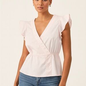 J Crew Flutter sleeve Wrap Women’s Top 100% Cotton Poplin Pink Size 4 Blouse